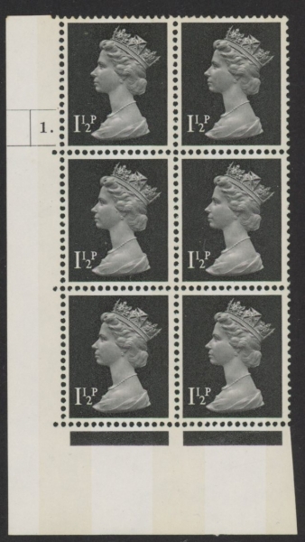 U71 (x-) Harrison 1½p black OCP PVA. cyld 1 dot . U/M (MNH) U71 (x-) Harrison 1½p black OCP PVA. cyld 1 dot . U/M (MNH)