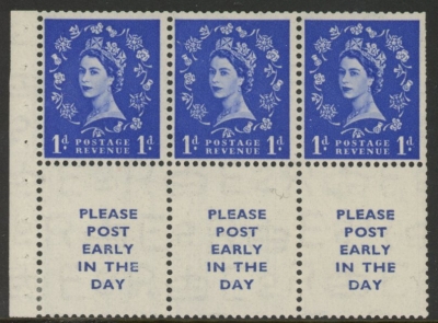SB24 Tudor Crown 3 x 1d + 3 labels, perf I (trimmed) U/M (MNH) SB24 Tudor Crown 3 x 1d + 3 labels, perf I (trimmed) U/M (MNH)