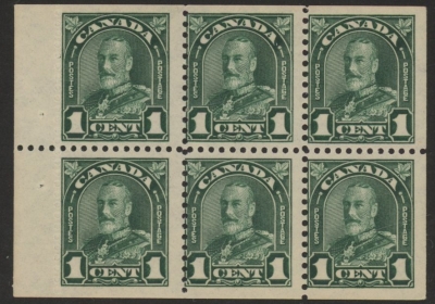 1931 Canada SG.289b 1c green booklet pane of 6 U/M (MNH) 1931 Canada SG.289b 1c green booklet pane of 6 U/M (MNH)