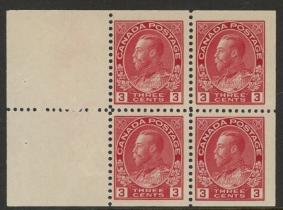 1922 Canada SG.248aa 3c carmine booklet pane of 4 + 2 labels U/M (MNH) 1922 Canada SG.248aa 3c carmine booklet pane of 4 + 2 labels U/M (MNH)