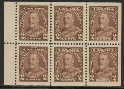 1935 Canada SG.342a 2c brown. booklet pane of 6. U/M (MNH) 1935 Canada SG.342a 2c brown. booklet pane of 6. U/M (MNH)