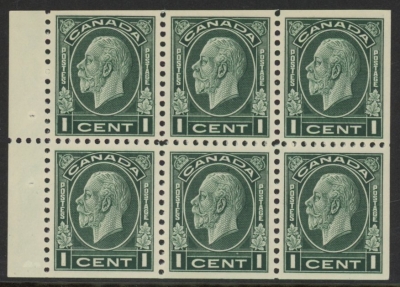 1933 Canada SG.319a 1c green. booklet pane of 6. U/M (MNH) 1933 Canada SG.319a 1c green. booklet pane of 6. U/M (MNH)