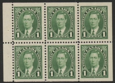 1937 Canada SG.357b 1c green. booklet pane of 6. U/M (MNH) 1937 Canada SG.357b 1c green. booklet pane of 6. U/M (MNH)