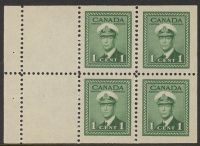 1942 Canada SG.375a 1c green. booklet pane of 4 + 2 labels. U/M (MNH) 1942 Canada SG.375a 1c green. booklet pane of 4 + 2 labels. U/M (MNH)