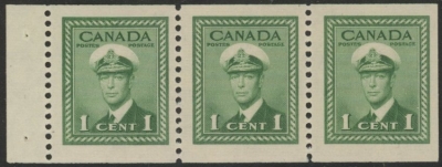 1942 Canada SG.394a 1c green. booklet pane of 3 U/M (MNH) 1942 Canada SG.394a 1c green. booklet pane of 3 U/M (MNH)