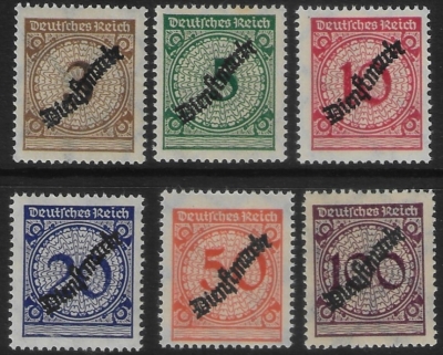 1923 Germany SG.0358-363 'OFFICIALS'. set 6 values U/M (MNH) 1923 Germany SG.0358-363 'OFFICIALS'. set 6 values U/M (MNH)