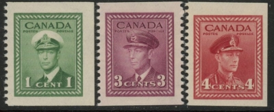 1943 Canada SG.394-6 Imperf x 12 Set of 3 values mounted mint 1943 Canada SG.394-6 Imperf x 12 Set of 3 values mounted mint
