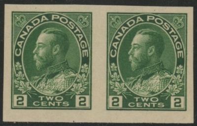 1924 Canada SG.260 2c deep green imperf pair mounted mint 1924 Canada SG.260 2c deep green imperf pair mounted mint