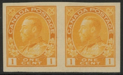 1924 Canada SG.259 1c chrome yellow imperf pair mounted mint 1924 Canada SG.259 1c chrome yellow imperf pair mounted mint