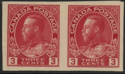 1924 Canada SG.261 3c carmine imperf pair mounted mint 1924 Canada SG.261 3c carmine imperf pair mounted mint