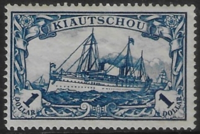 German Post Offices in Kiaochow SG.31 1dollar blue (perf 26 holes) M/M) German Post Offices in Kiaochow SG.31 1dollar blue (perf 26 holes) M/M)