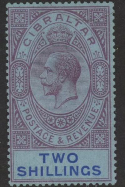 1924 Gibraltar SG.99 2/- grey-purple & blue/blue . watermark multi script CA. M/M 1924 Gibraltar SG.99 2/- grey-purple & blue/blue . watermark multi script CA. M/M