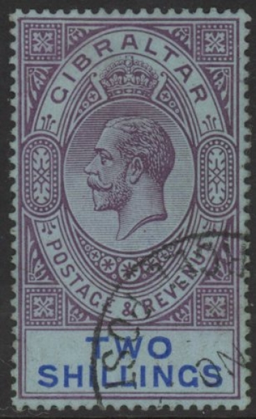 1912 Gibraltar SG.82 2/- dull purple & blue/blue . watermark multi crown CA. M/M 1912 Gibraltar SG.82 2/- dull purple & blue/blue . watermark multi crown CA. M/M