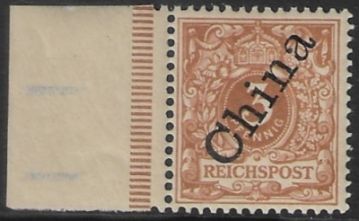 German Post Offices in China SG.7b 3pf red-brown. overprinted 'China' at 56º U/M (MNH) German Post Offices in China SG.7b 3pf red-brown. overprinted 'China' at 56º U/M (MNH)