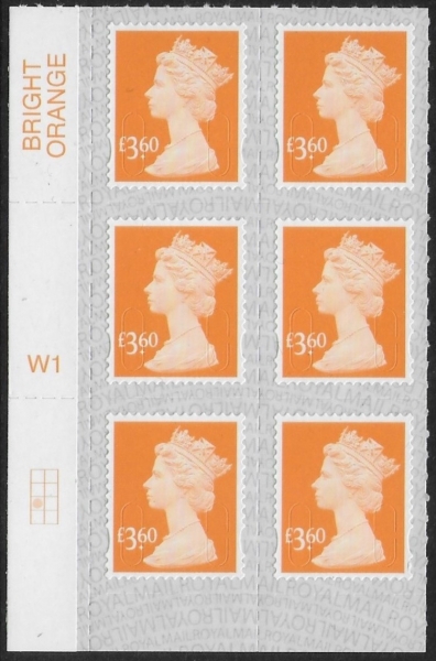 U2971 £3.60 yellow-orange M15L cyld. W1 grid position R3 C1 SBP s/L Walsall U/M (MNH) U2971 £3.60 yellow-orange M15L cyld. W1 grid position R3 C1 SBP s/L Walsall U/M (MNH)