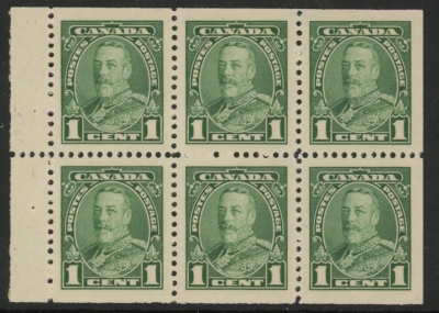 1935 Canada SG.341a 1c green booklet pane of 6 (nicely centred) mounted mint 1935 Canada SG.341a 1c green booklet pane of 6 (nicely centred) mounted mint