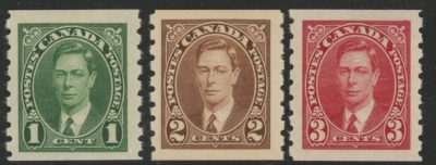 1937 Canada SG.368-70 Coil Stamps Set of 3 values mounted mint 1937 Canada SG.368-70 Coil Stamps Set of 3 values mounted mint