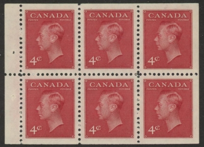 1950 Canada SG.417a 4c carmine-lake booklet pane of 6 U/M (MNH) 1950 Canada SG.417a 4c carmine-lake booklet pane of 6 U/M (MNH)