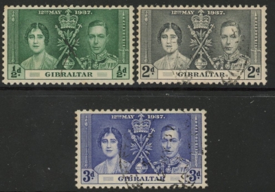 1937 Gibraltar SG.118-20 Coronation Set of 3 values used. 1937 Gibraltar SG.118-20 Coronation Set of 3 values used.