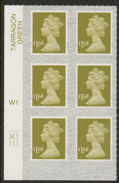 U2951 £1.68 pale yellowish-olive M20L cyld. W1 grid position R2 C1 SBP s/L Walsall U/M (MNH) U2951 £1.68 pale yellowish-olive M20L cyld. W1 grid position R2 C1 SBP s/L Walsall U/M (MNH)