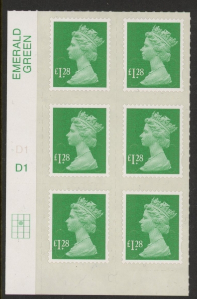 U2939 £1.28 emerald green M12L cyld. D1 grid position R2 C2 SBP s/L DLR. U/M (MNH) U2939 £1.28 emerald green M12L cyld. D1 grid position R2 C2 SBP s/L DLR. U/M (MNH)