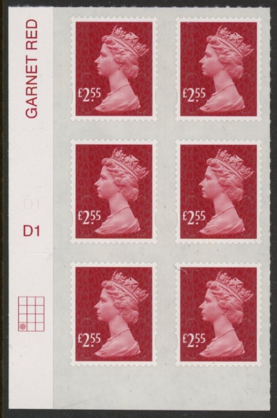 U2962 £2.55 dp.rose-red M17L cyld. D1 grid position R4 C1 SBP plain DLR U/M (MNH) U2962 £2.55 dp.rose-red M17L cyld. D1 grid position R4 C1 SBP plain DLR U/M (MNH)