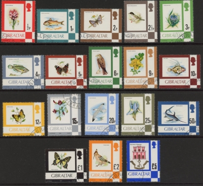 1977-82 Gibraltar SG.374-89a Set of 18 values used 1977-82 Gibraltar SG.374-89a Set of 18 values used