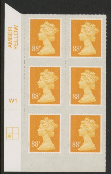 U2931 88p yellow 2B M13L cyld. W1 grid position R2 C1 Walsall U/M (MNH) U2931 88p yellow 2B M13L cyld. W1 grid position R2 C1 Walsall U/M (MNH)