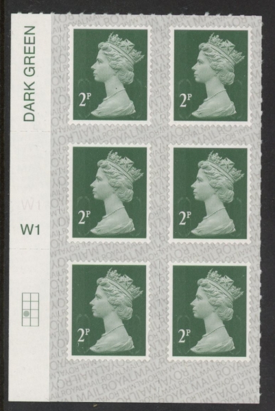 U2921 2p 2B deep green M21L cyld. W1 grid position R3 C1 SBP s/L Walsall U/M (MNH) U2921 2p 2B deep green M21L cyld. W1 grid position R3 C1 SBP s/L Walsall U/M (MNH)