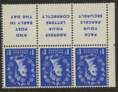 SB25a Tudor Crown 3 x 1d + 3 lables, watermark inverted perf Iem (good perfs) U/M (MNH) SB25a Tudor Crown 3 x 1d + 3 lables, watermark inverted perf Iem (good perfs) U/M (MNH)