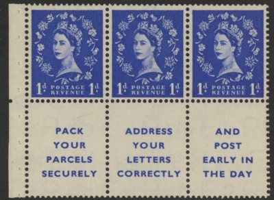 SB25 Tudor Crown 3 x 1d + 3 lables, watermark upright perf Iem (good perfs) U/M (MNH) SB25 Tudor Crown 3 x 1d + 3 lables, watermark upright perf Iem (good perfs) U/M (MNH)