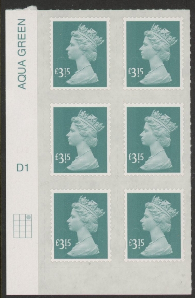 U2968 £3.15 dull blue-green M15L Cyld. D1 grid position R1 C3 plain DLR U/M (MNH) U2968 £3.15 dull blue-green M15L Cyld. D1 grid position R1 C3 plain DLR U/M (MNH)