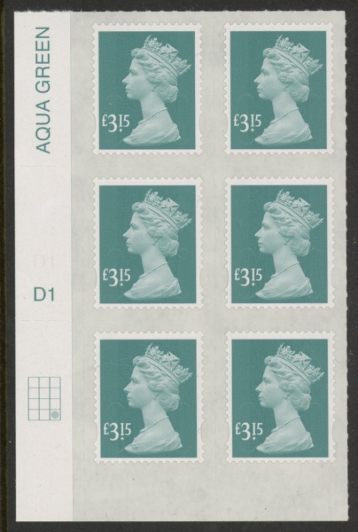 U2968 £3.15 dull blue-green M15L Cyld. D1 grid position R4 C3 plain DLR U/M (MNH) U2968 £3.15 dull blue-green M15L Cyld. D1 grid position R4 C3 plain DLR U/M (MNH)