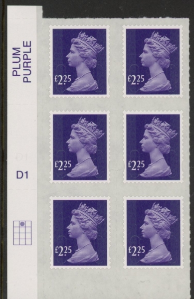 U2957 £2.25 deep violet M15L cyld. D1 grid position R1 C2 SBP plain DLR U/M (MNH) U2957 £2.25 deep violet M15L cyld. D1 grid position R1 C2 SBP plain DLR U/M (MNH)