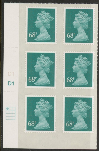 U2926 68p deep turquoise green M11L cyld. D1 grid position R1 C1 DLR U/M (MNH) U2926 68p deep turquoise green M11L cyld. D1 grid position R1 C1 DLR U/M (MNH)