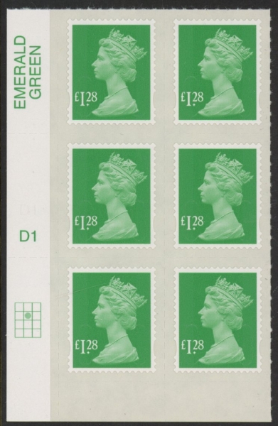 U2939 £1.28 emerald 2B M14L cyld. D1 grid position R2 C2 SBP plain DLR U/M (MNH) U2939 £1.28 emerald 2B M14L cyld. D1 grid position R2 C2 SBP plain DLR U/M (MNH)