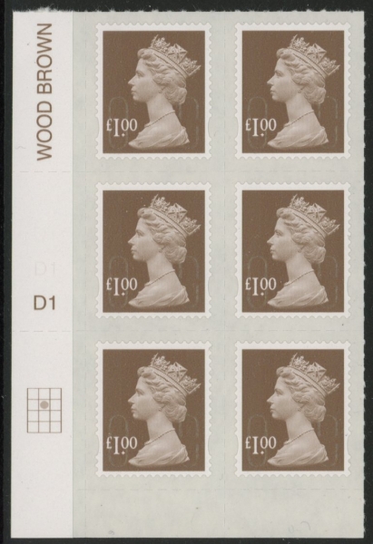 U2934 £1 bistre brown 2B M16L cyld. D1 grid position R2 C2 SBP plain DLR U/M (MNH) U2934 £1 bistre brown 2B M16L cyld. D1 grid position R2 C2 SBP plain DLR U/M (MNH)
