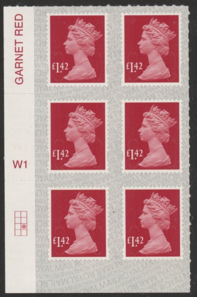U2942 £1.42 deep rose-red 2B M20L cyld. W1 grid position R3 C2 SBP s/L DLR U/M (MNH) U2942 £1.42 deep rose-red 2B M20L cyld. W1 grid position R3 C2 SBP s/L DLR U/M (MNH)