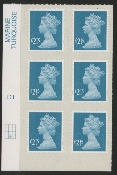 U2956 £2.15 turquoise M14L cyld. D1 grid position R4 C2 U/M (MNH) U2956 £2.15 turquoise M14L cyld. D1 grid position R4 C2 U/M (MNH)