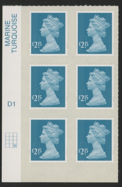 U2956 £2.15 turquoise M14L cyld. D1 grid position R4 C3 U/M (MNH) U2956 £2.15 turquoise M14L cyld. D1 grid position R4 C3 U/M (MNH)