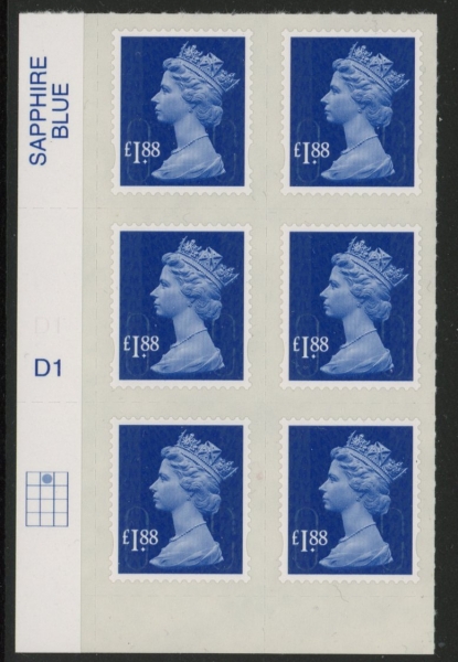 U2953 £1.88 blue MA13 cyld. D1 grid position R1 C2 SBP plain DLR U/M (MNH) U2953 £1.88 blue MA13 cyld. D1 grid position R1 C2 SBP plain DLR U/M (MNH)