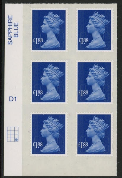U2953 £1.88 blue MA13 cyld. D1 grid position R4 C3 SBP plain DLR U/M (MNH) U2953 £1.88 blue MA13 cyld. D1 grid position R4 C3 SBP plain DLR U/M (MNH)