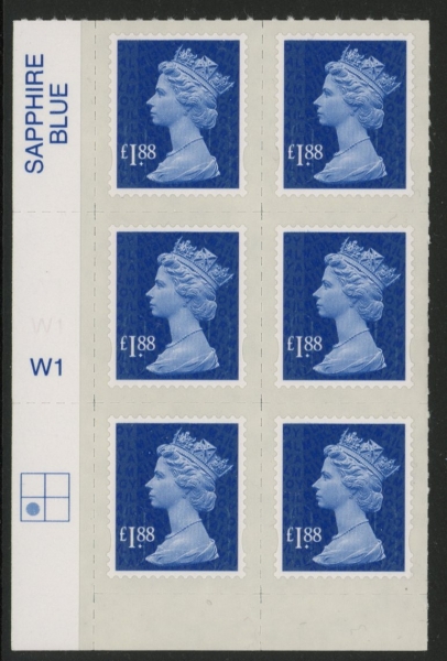 U2953 £1.88 blue M13L cyld. W1 grid position R2 C1 SBP plain Walsall U/M (MNH) U2953 £1.88 blue M13L cyld. W1 grid position R2 C1 SBP plain Walsall U/M (MNH)
