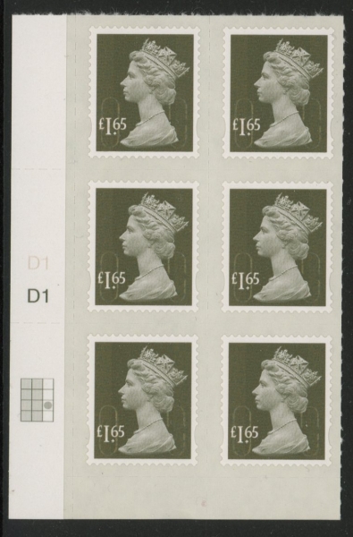 U2950 £1.65 grey-olive M11L cyld. D1 grid position R3 C3 SBP plain DLR U/M (MNH) U2950 £1.65 grey-olive M11L cyld. D1 grid position R3 C3 SBP plain DLR U/M (MNH)