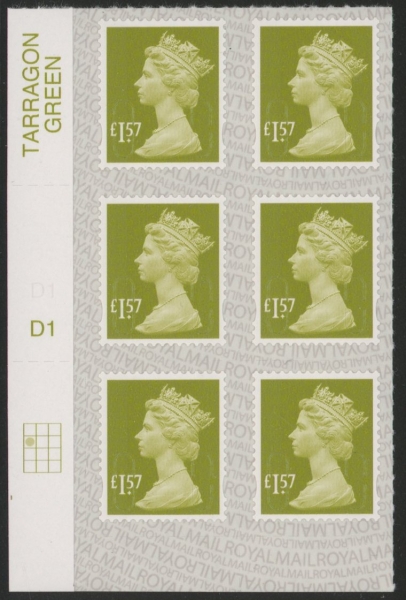 U2948 £1.57 pale yellow olive 2B M17L cyld. D1 grid position R2 C1 SBP L/s DLR U/M (MNH) U2948 £1.57 pale yellow olive 2B M17L cyld. D1 grid position R2 C1 SBP L/s DLR U/M (MNH)