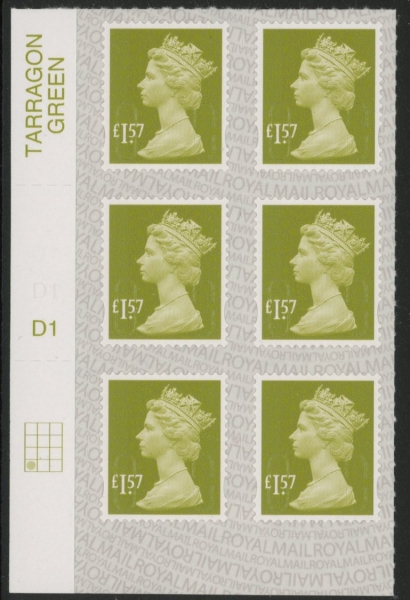 U2948 £1.57 pale yellow olive 2B M17L cyld. D1 grid position R4 C1 SBP L/s DLR U/M (MNH) U2948 £1.57 pale yellow olive 2B M17L cyld. D1 grid position R4 C1 SBP L/s DLR U/M (MNH)