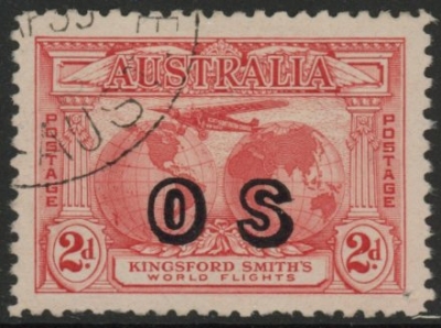 1932 Australia SG.O123 2d rose-red overprinted 'OS' Used 1932 Australia SG.O123 2d rose-red overprinted 'OS' Used
