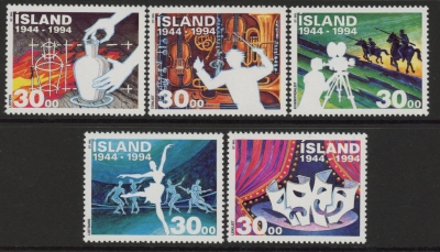 1994 Iceland SG.823-7 Independence of Art & Culture Set of 5 values U/M (MNH) 1994 Iceland SG.823-7 Independence of Art & Culture Set of 5 values U/M (MNH)