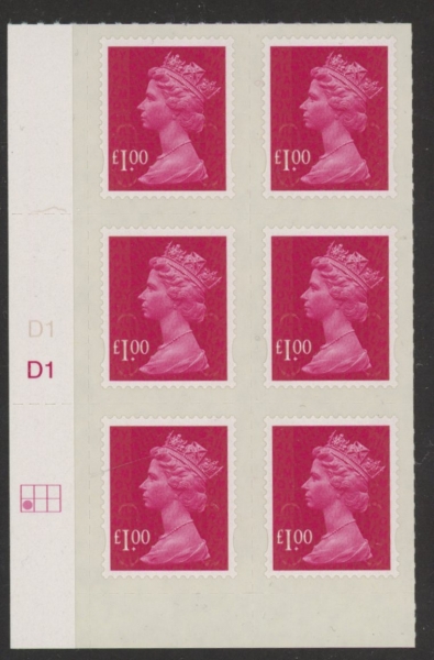 U2933 £1 magenta 2B M11L cyld. D1 grid position R2 C1 SBP plain DLR U/M (MNH) U2933 £1 magenta 2B M11L cyld. D1 grid position R2 C1 SBP plain DLR U/M (MNH)