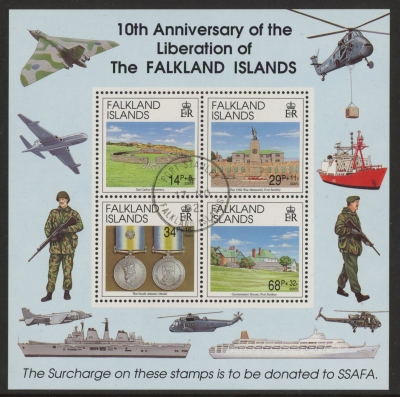 1992 Falkland Islands. MS.660 10th Anniversary of Liberation. mini sheet. used (CTO) 1992 Falkland Islands. MS.660 10th Anniversary of Liberation. mini sheet. used (CTO)